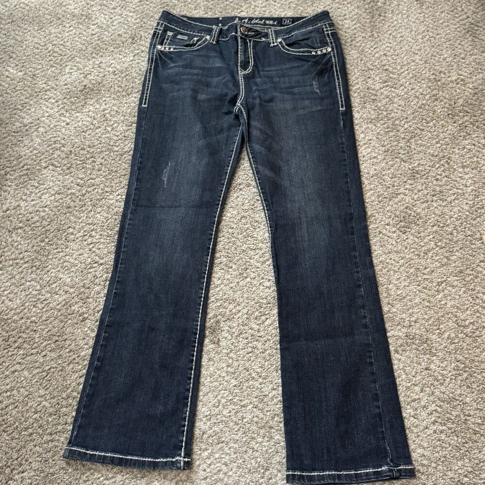 LA Idol Bootcut Jeans Womens 15 37x34 Embellished Cross Pockets Dark Wash